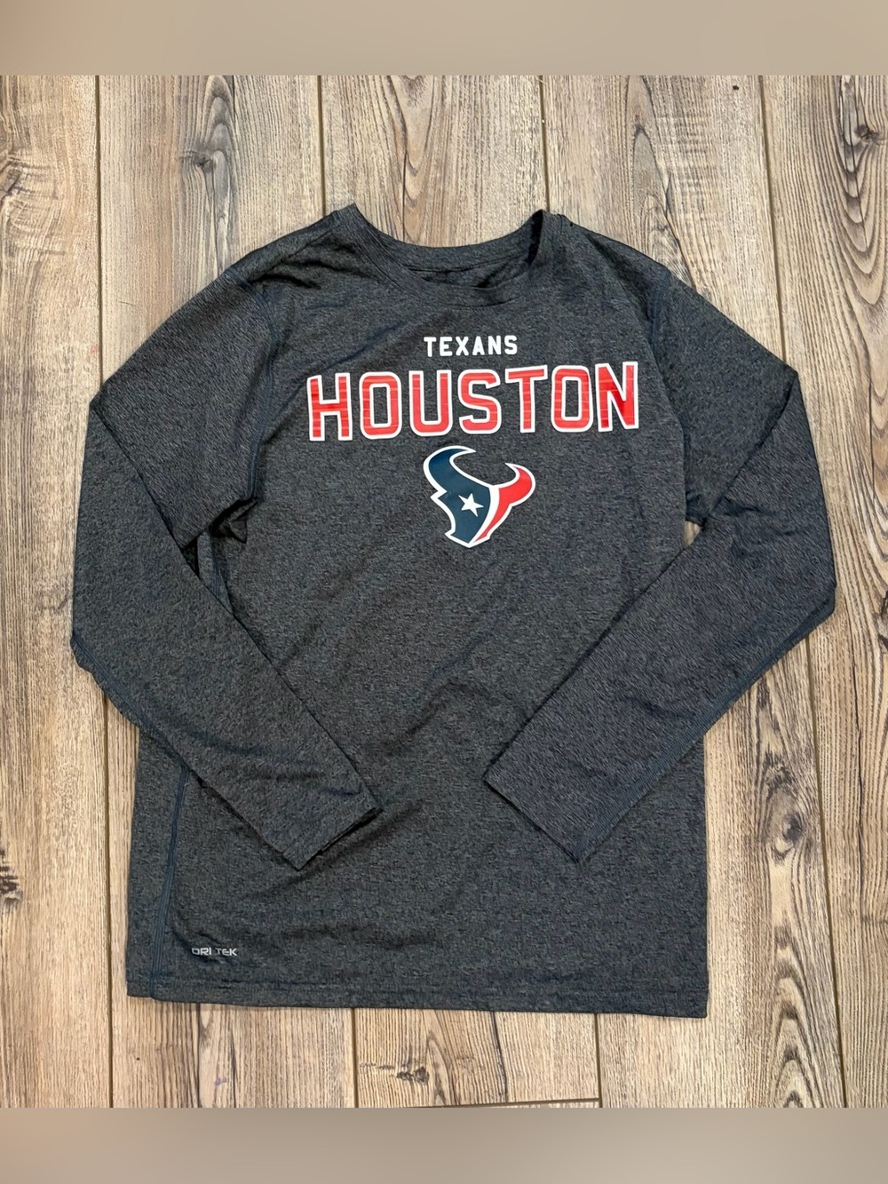 Houston Texans Youth Large 14/16 Dri-Tek Long Sleeve Performance Shirt Gray NFL